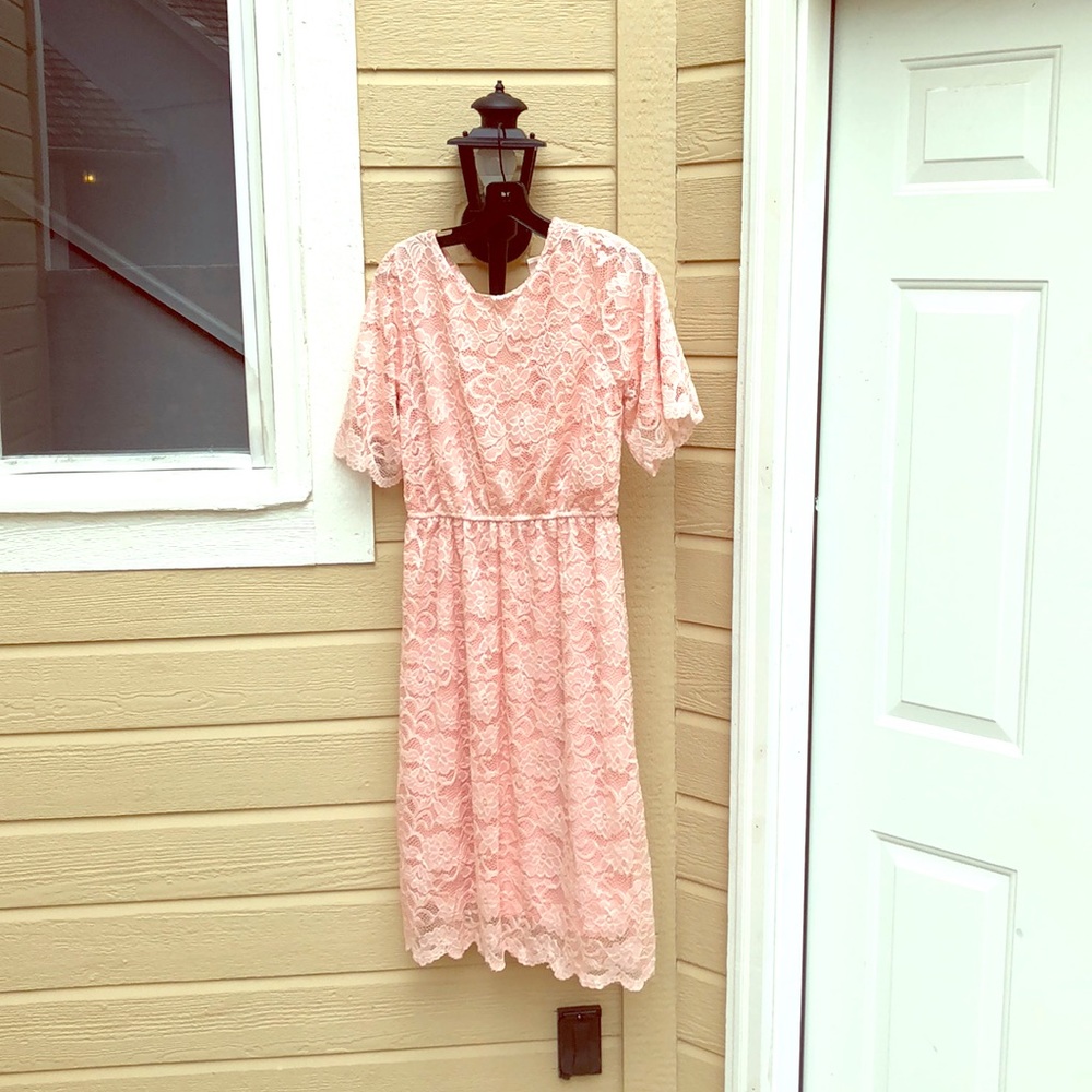 Pink Lace Midi Dress